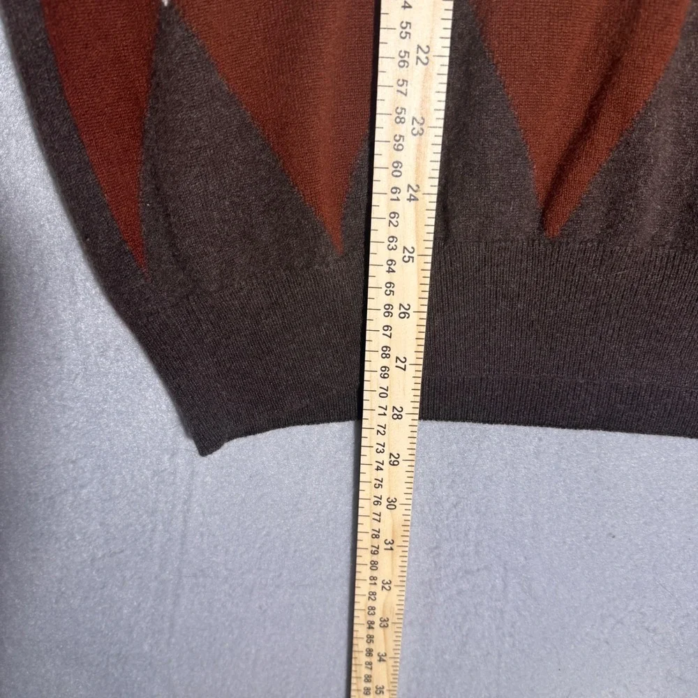 Beltrami Mens 100% Cashmere Argyle V-Neck Sweater Brown Orange Italy Size 56
